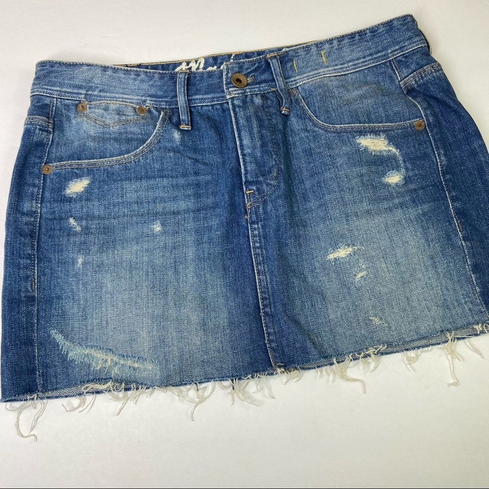 Madewell Size 27 Denim Jean Mini Skirt Womens Raw Frayed Hem Distressed Whisker